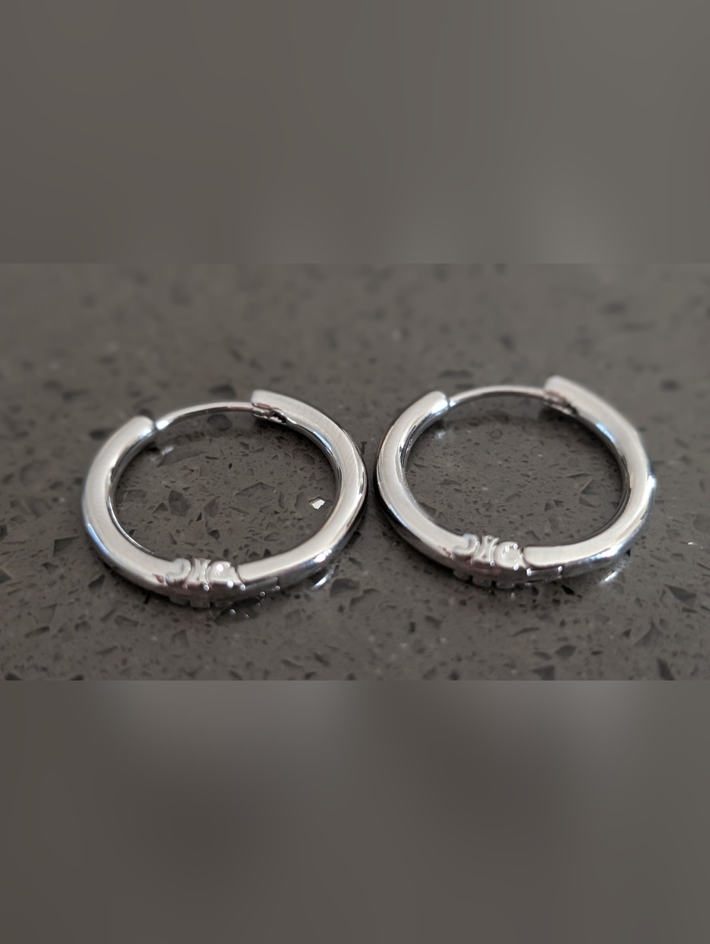 CELINE Classic Polished Hoop Earrings in Silver Tone - Picture 3 of 6